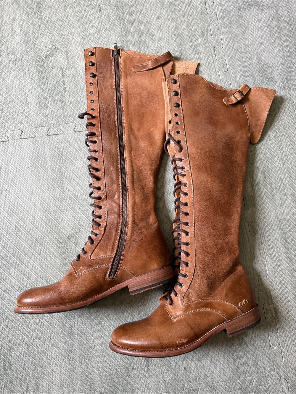 BED|STU Cognac Lace-Up Knee-High Leather Boots
